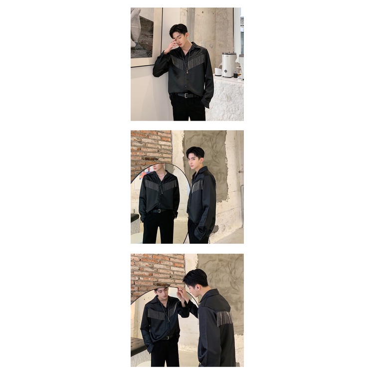 Áo Sơ Mi Lụa Satin Cao Cấp Đính Tua Rua Kim Loại Thời Trang Mới Cho Nam