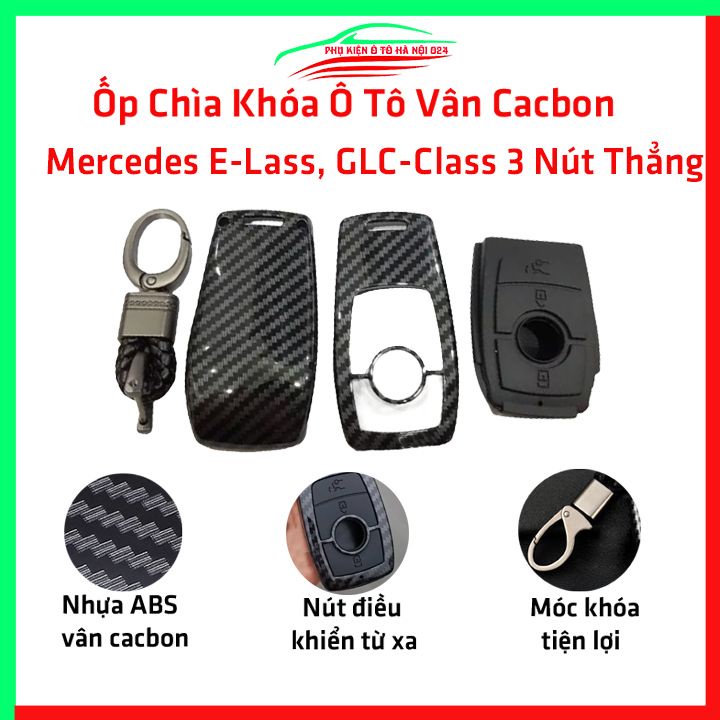 Ốp khóa cacbon Mercedes E-Class, GLC-Class 3 Nút kèm móc khóa