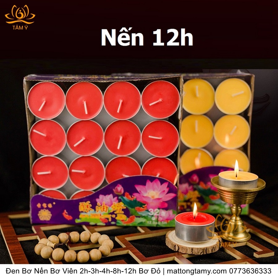 Đèn Bơ Thực Vật Tinh Khiết Nến Bơ Tealight 2h-3h-4h-8h-12h-24h- 3 ngày- 5 ngày- 7 ngày Màu Đỏ/Vàng