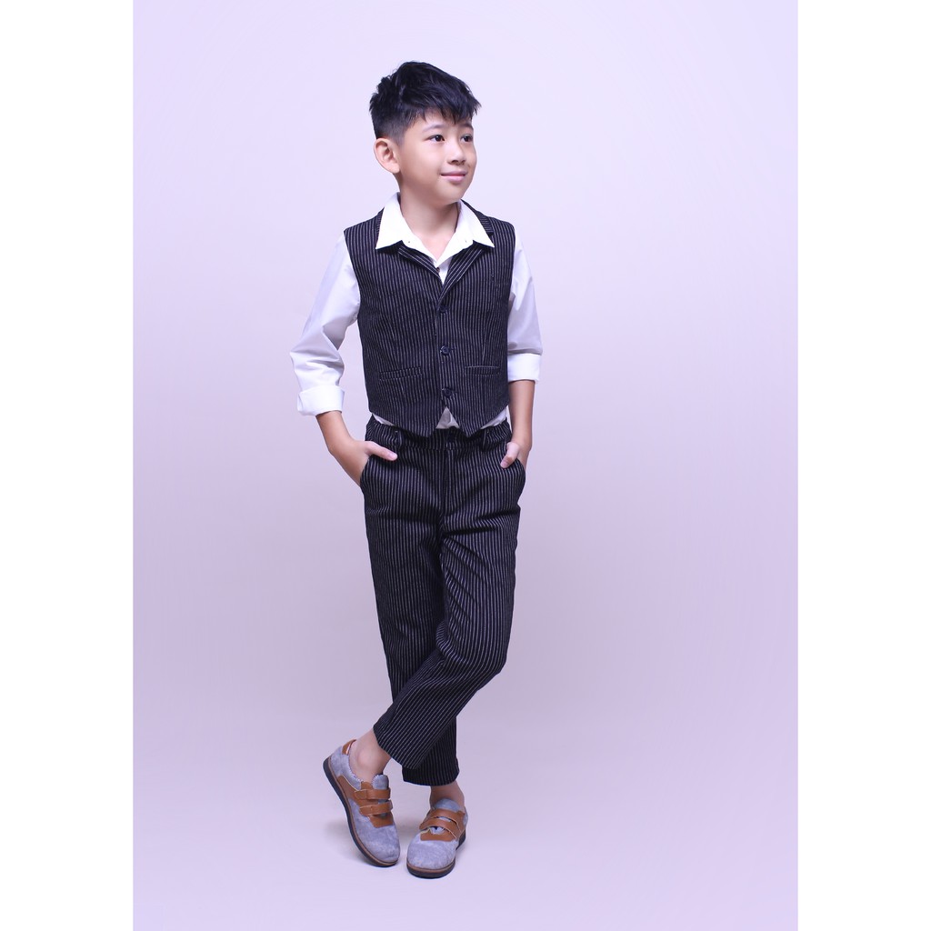 Áo gile bé trai cổ dalton đen từ 9kg - 20kg để đi tiệc  TAG002 - JADINY