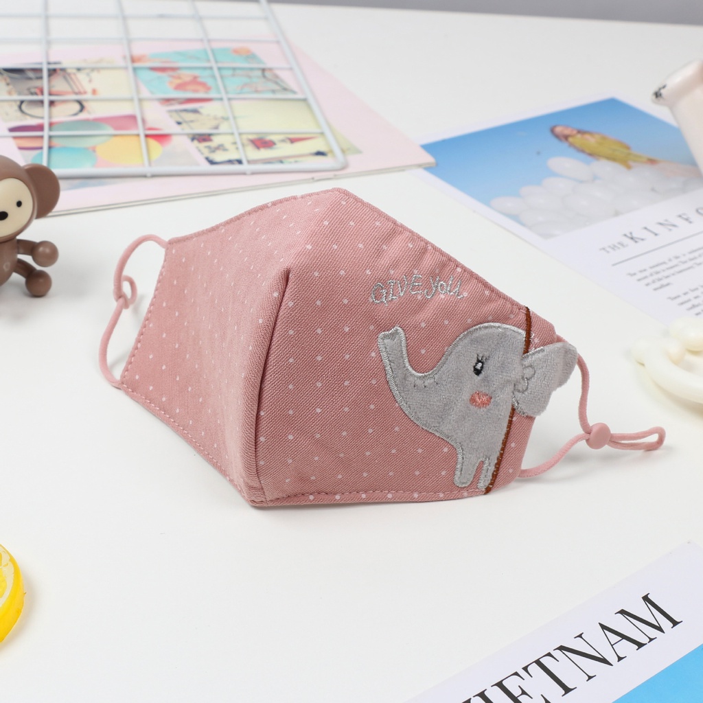 Khẩu Trang cotton Chống Bụi Thoáng Khí In Hình Chú Voi Dễ Thương Có Thể Tái Sử Dụng Cho Bé 3-10 Tuổi