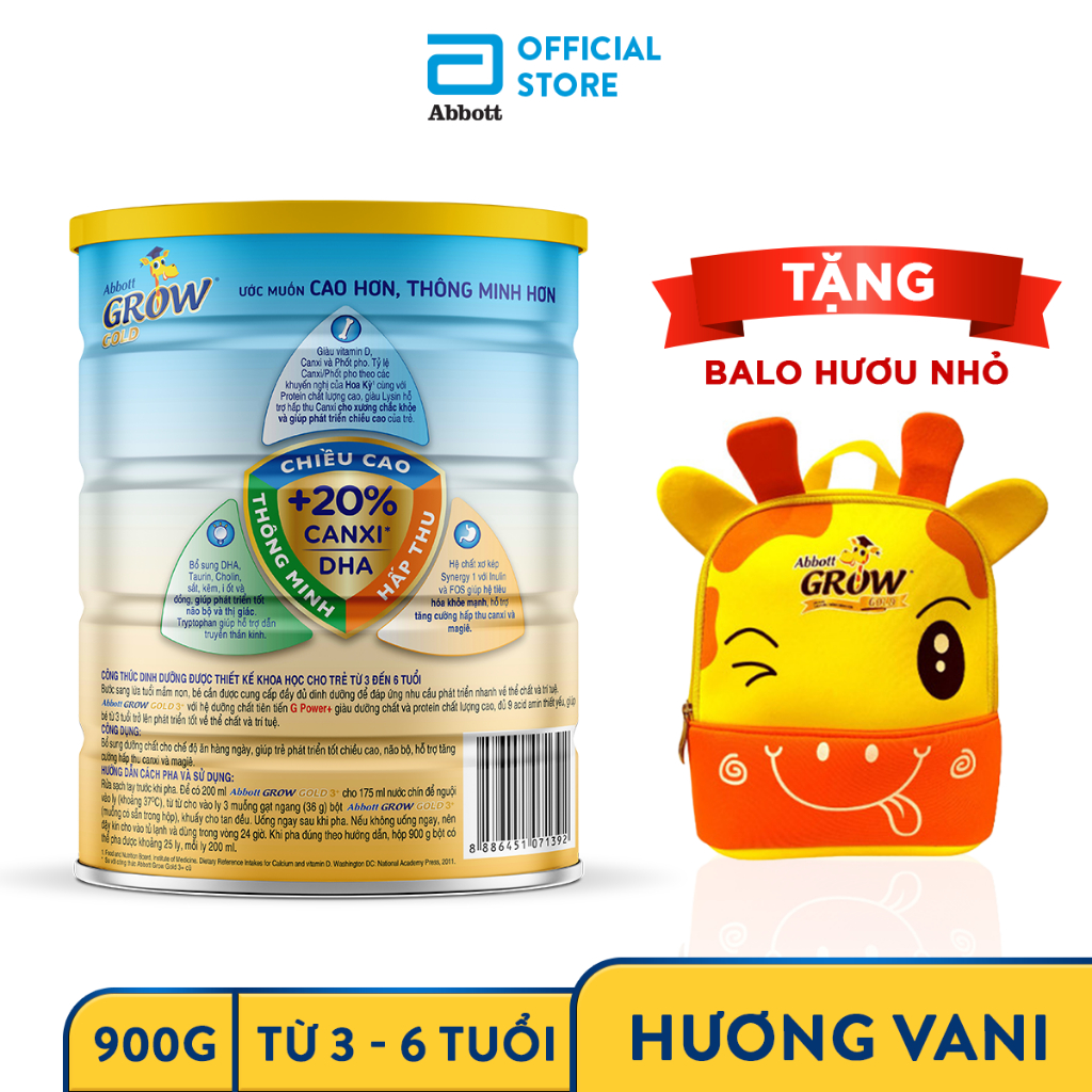 [Tặng balo hươu nhỏ] Sữa bột Abbott Grow 3+ 900g/lon