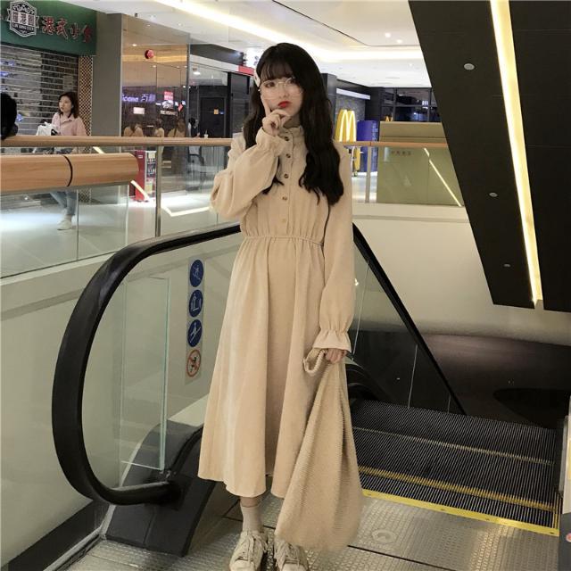Đầm nữ tay dài kiểu dáng retro thời trang phong cách Hàn Quốc