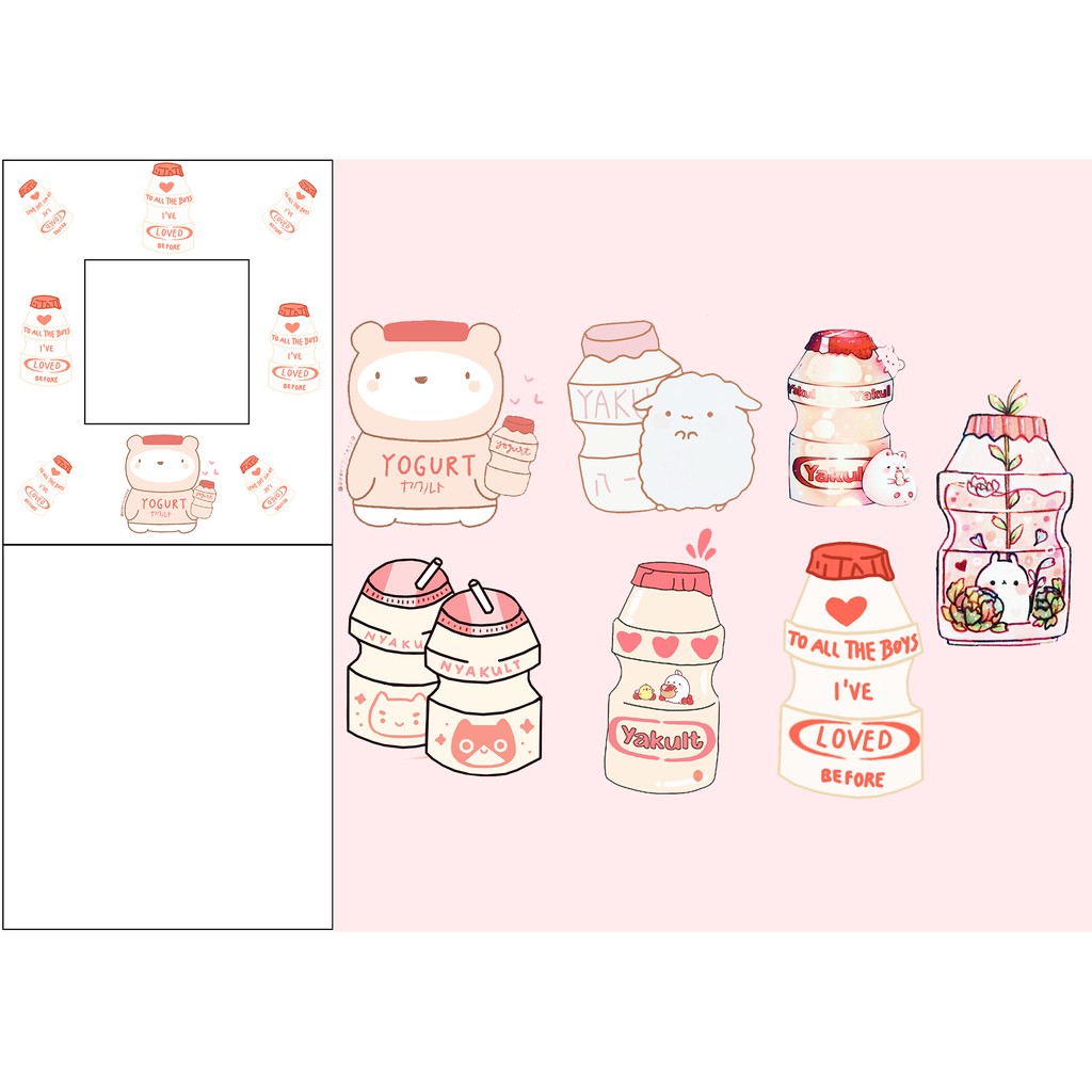 sticker yakult cắt rời size to SCI16 có bao giấy cute dễ thương bullet journal