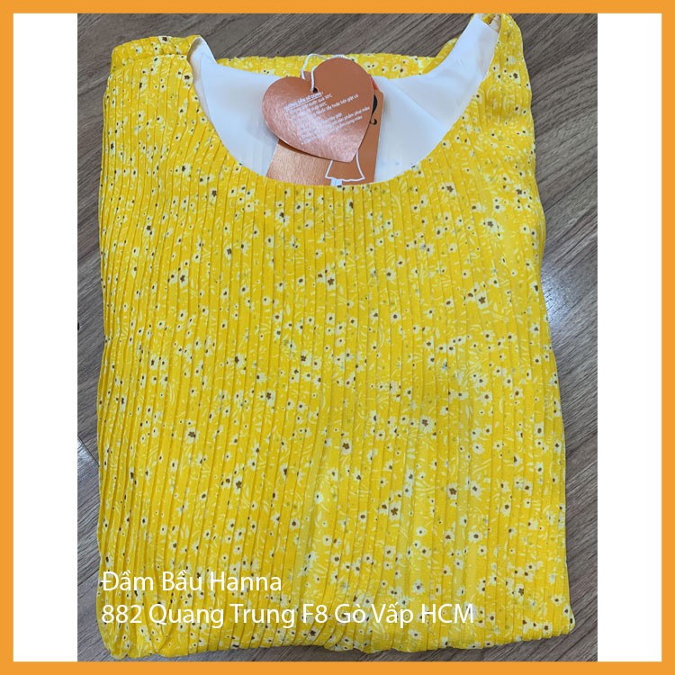 [SIZE 40-75KG] Đầm bầu dự tiệc sang chảnh vải voan dập ly xinh mát có size 75kg dài qua gối có túi bên sườn vải mát