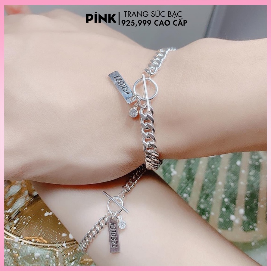 [ORDER[ Lắc Tay Đôi Bạc Pink Jewelry, Lắc Tay Xích Lồng Khắc Theo Yêu Cầu PJLT10