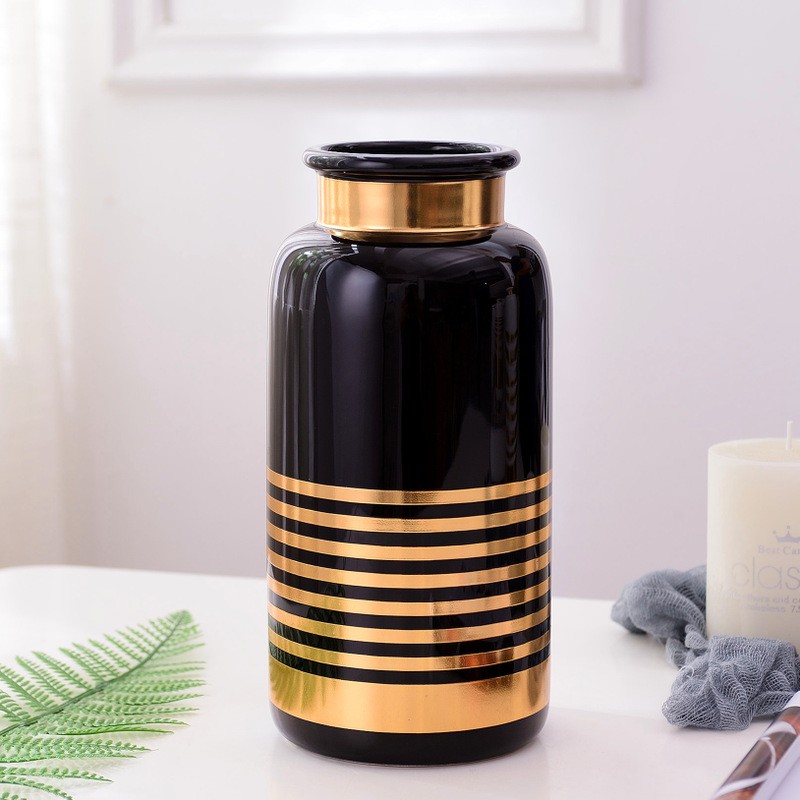 Bình cắm hoa viền vàng bằng sứ - trắng, đen Jassi Decor