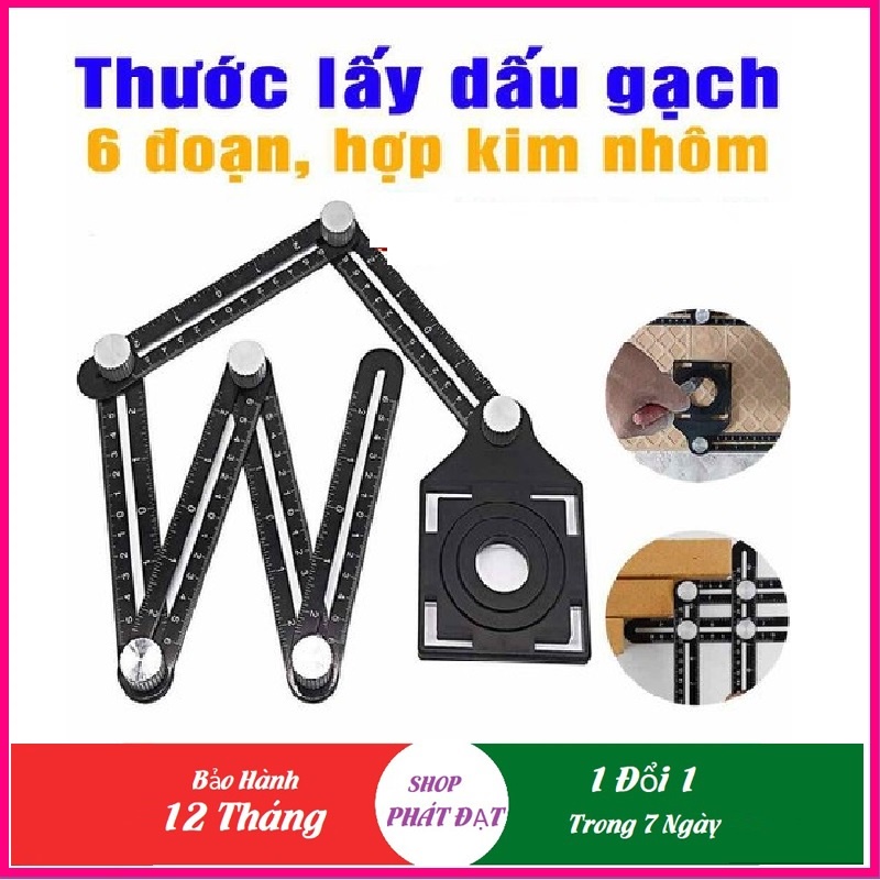 Thước đo 6 góc gấp, Thước Định Vị Khoan Lỗ, Cắt Gạch Đa Năng điều chỉnh dễ dàng 6 đoạn thước và thước đo Nivo laser