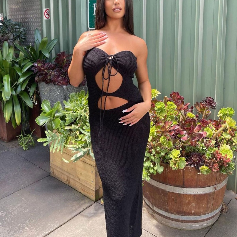 Đầm Midi Dệt Kim Dáng Dài Hở Lưng Màu Sắc Đơn Giản Thời Trang Mùa Hè Quyến Rũ Cho Nữ