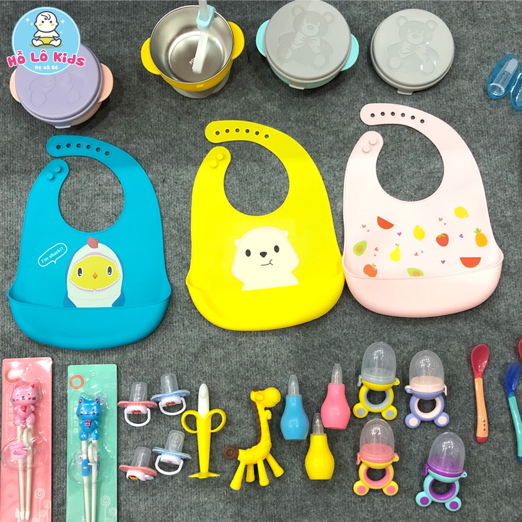 Yếm ăn dặm cho bé silicon có máng chống thấm hình thú siêu đáng yêu Hồ Lô Kids