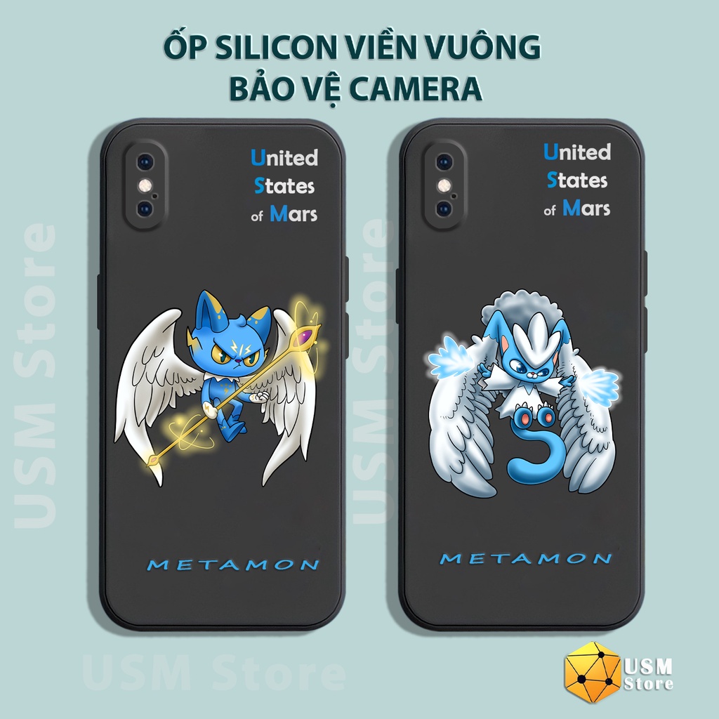 Ốp lưng iphone 6/6s/6 plus/7 plus/8plus/X/XS/XSmax viền vuông, có cạnh bảo vệ camera sau, hình Metamon SR cute