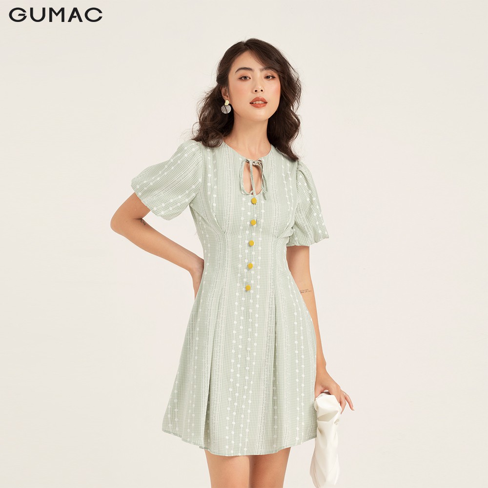 Đầm nữ GUMAC ôm body dây nơ, nữ tính màu xanh đủ size DB1143 | BigBuy360 - bigbuy360.vn