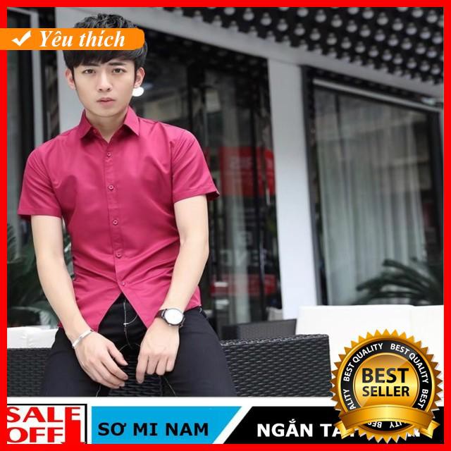 [Giảm 50%] Áo sơ mi Nam ngắn tay màu đỏ đô Thời trang nam mùa hè