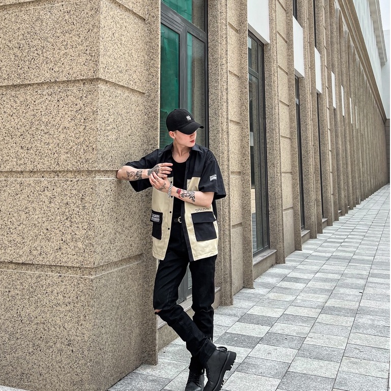 Áo Sơ Mi Tay Lỡ Phối Túi Hộp Dành Cho Nam Kiểu Dáng Cá Tính Và Năng Động