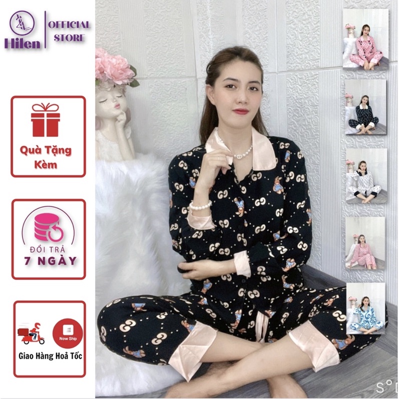 Pijama Cổ Sen Tay Dài Quần Dài Vải Mango Cao Cấp Hilen
