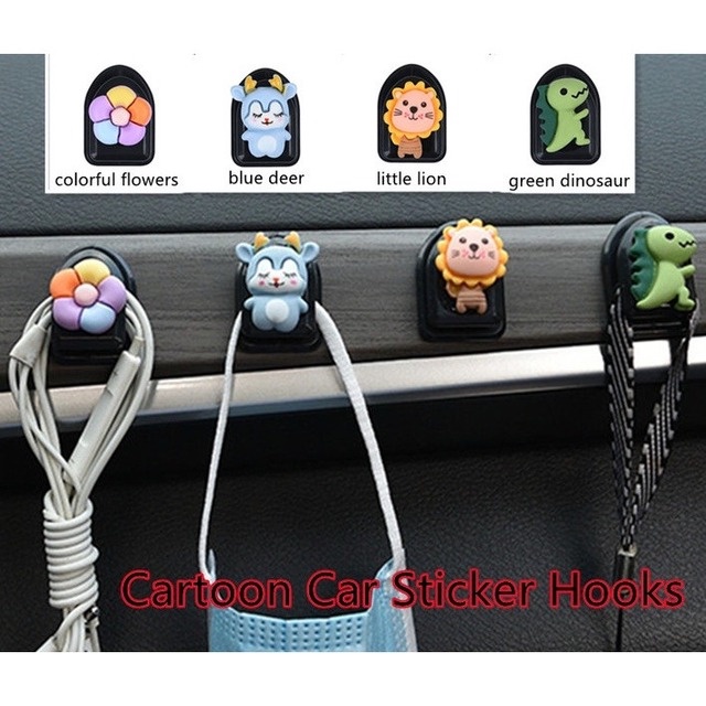 Móc treo đồ dán xe hơi bàn làm việc hình thú vật hoạt hình đáng yêu có lớp keo 3M bám chắc tiện lợi