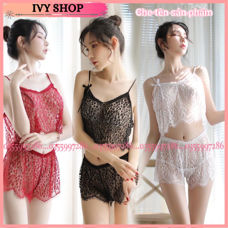 Bộ Ngủ Nữ Sexy Hai Dây Gợi Cảm - Ren Xuyên Thấu Gợi Cảm - BN001 BNR003 - Ivyshop