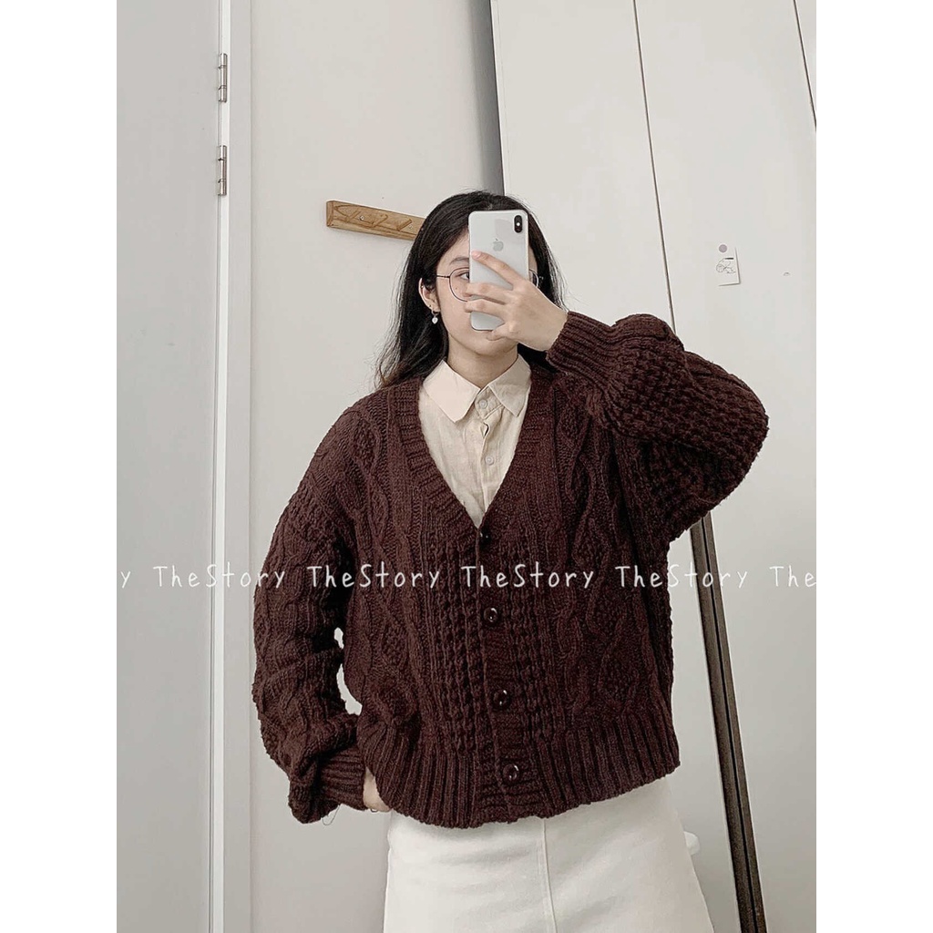Áo cardigan nữ len vặn thừng, dáng ngắn  A2186