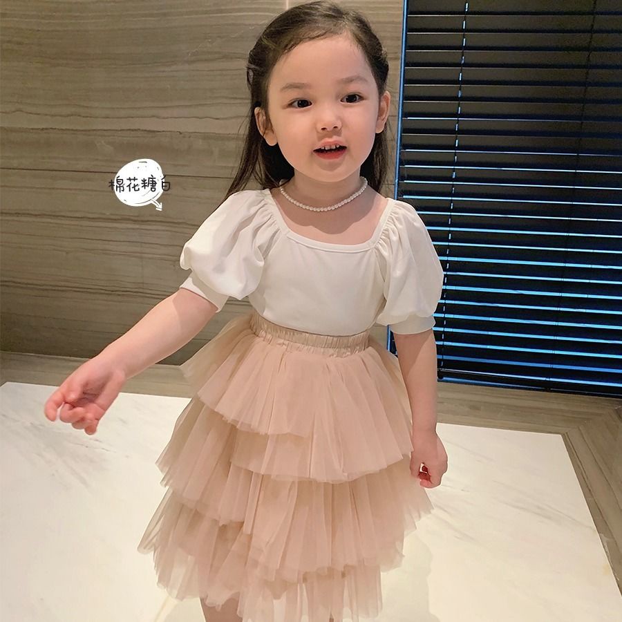Áo Thun Cổ Vuông Tay Phồng Dáng Rộng Phong Cách Nhật Hàn Thời Trang Mùa Hè Dành Cho Bé Gái