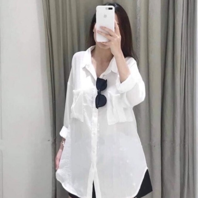 ÁO SƠ MI TRẮNG TƠ ĐŨi 2 TÚI ( KÈM VIDEO CẬN CHẤT)