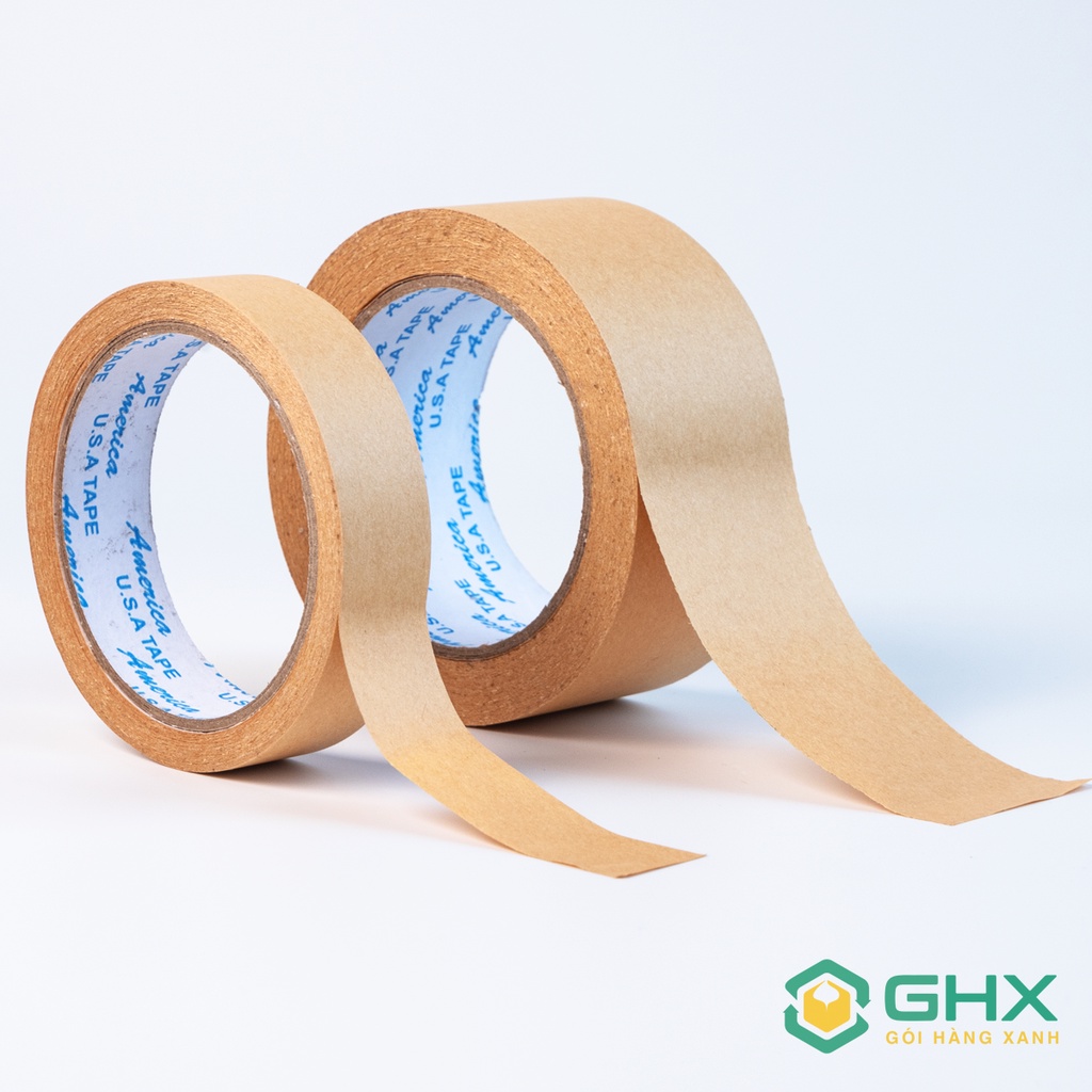 Băng keo Giấy Kraft da bò Gói hàng XANH GHX - Loại Tốt - Mặt nhám, chống thấm, viết chữ được - Thay băng keo trong nilon