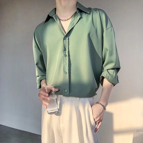 Áo Sơ Mi Nam Dài Tay Màu Trơn Thời Trang Hàn Quốc Có 4 Màu Lựa Chọn