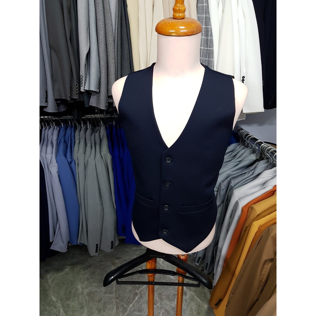 Combo bộ vest nam 2 nút màu xanh đen + gile + cà vạt kẹp