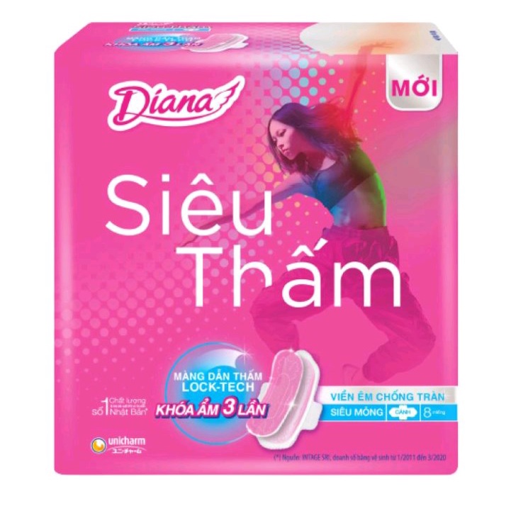 Băng vệ sinh Diana siêu thấm siêu mỏng cánh 8 miếng