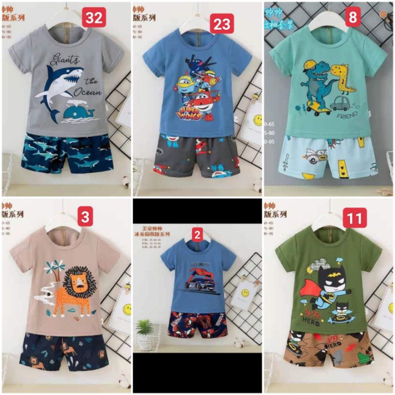 Bộ cotton xuất hàn hè cộc tay quảng châu cho bé trai 8-15kg