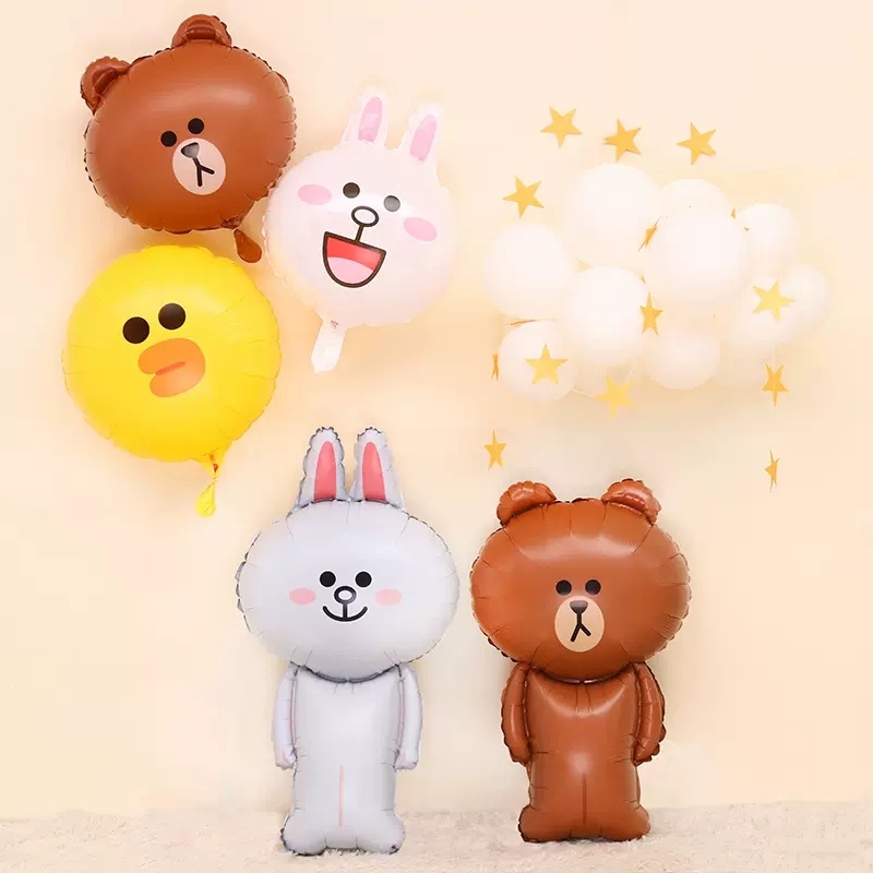 Bong Bóng Màng Nhôm 18 inch Hình Gấu Nâu / Thỏ / Vịt Sally Hoạt Hình Trang Trí Tiệc Sinh Nhật Cho Bé