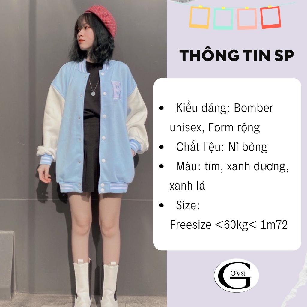 Áo Bomber nỉ CHỮ R Ulzzang form rộng Unisex áo khoác nỉ bông GOVA