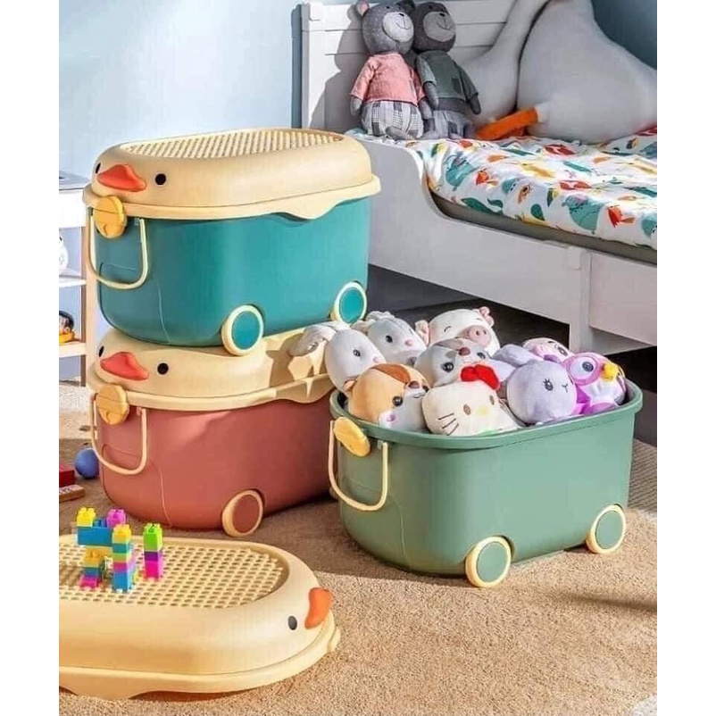 Thùng Đựng Đồ Chơi Hình Con Vịt Có Bánh Xe Đẩy KT : 46X27X31CM
