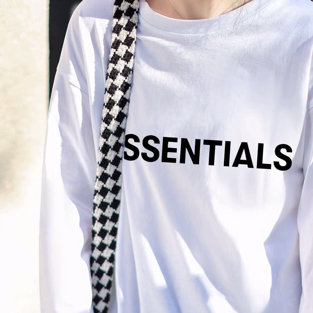 Áo Thun Trắng Tay Dài in ESSENTIALS form rộng unisex dáng dài ALALA chất cotton mỏng nhe mặc thu đông