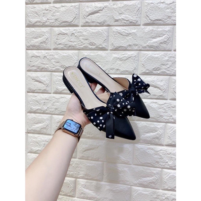 Sục Nữ Dép Sục Nữ Thiết Kế Gắn Nơ Chấm Bi Tinh Tế Chất Da Lên Chân Sang Đẹp Tiện lợi Giá Tận XưởngSize 35 - 39