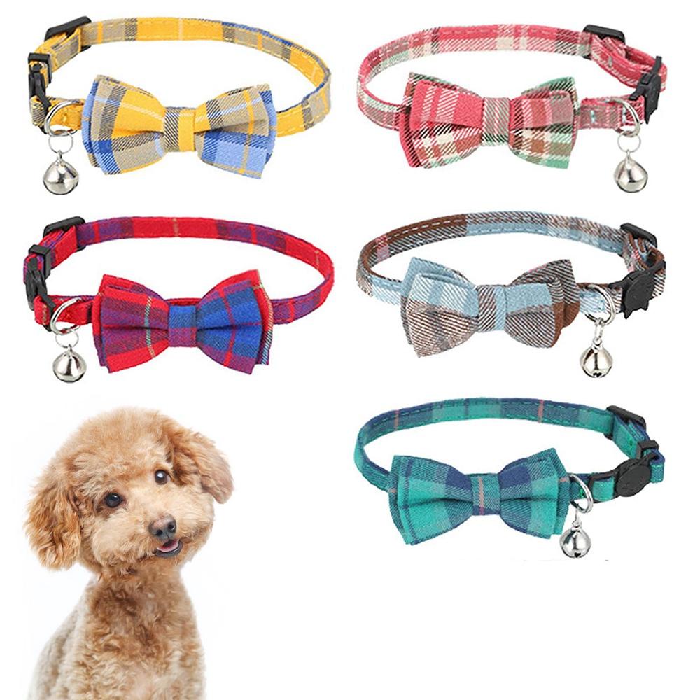 Vòng Cổ Cotton Kẻ Sọc Gắn Chuông Nhỏ An Toàn Dành Cho Chó Chihuahua