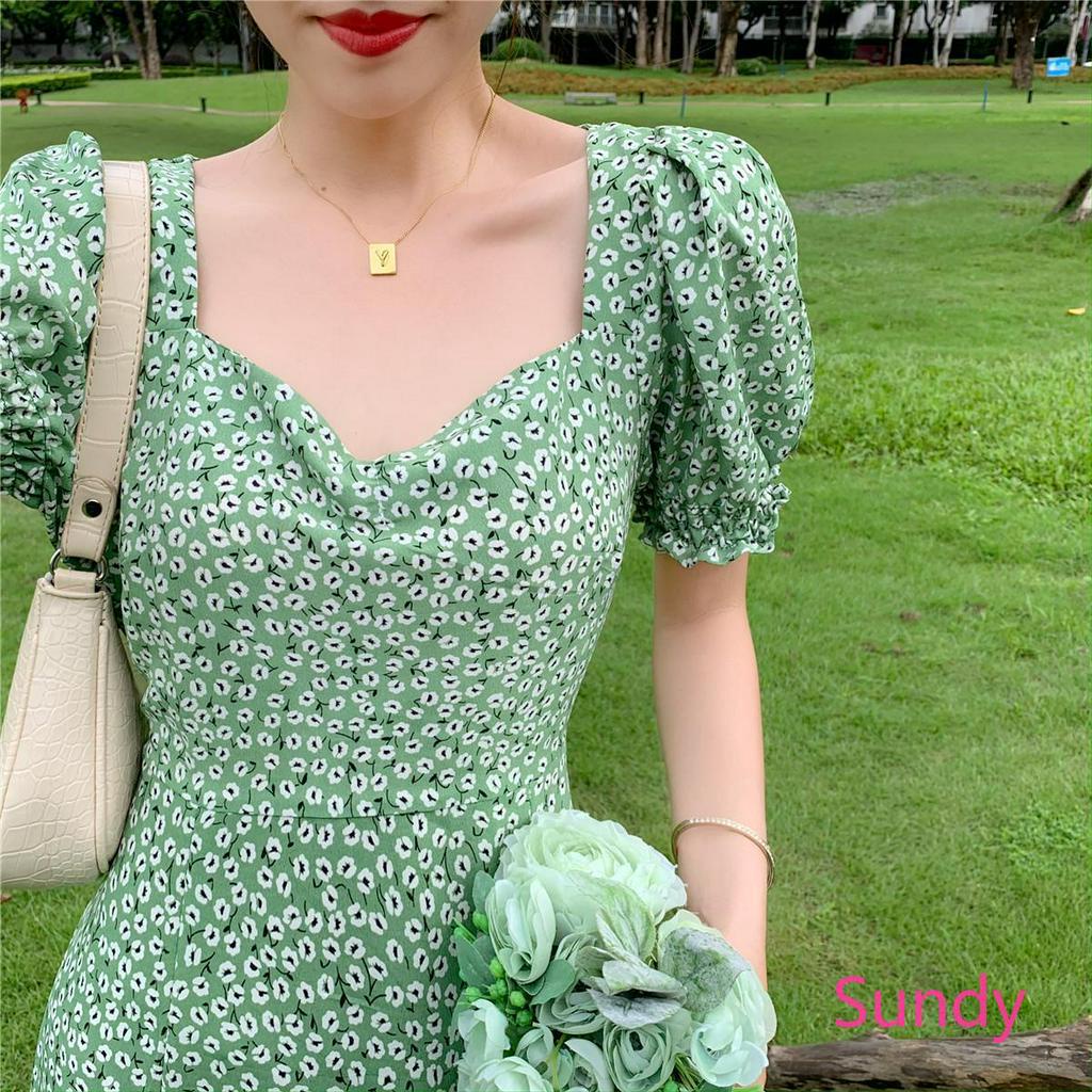 Đầm Hoa Cổ Vuông Thời Trang Phong Cách Mùa Hè Duyên Dáng Cho Nữ