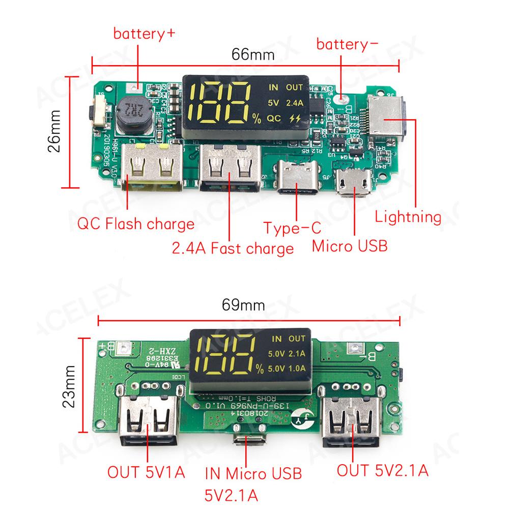 Mô Đun Sạc Pin Hai Cổng USB Màn Hình LED Kỹ Thuật Số Siêu Bền