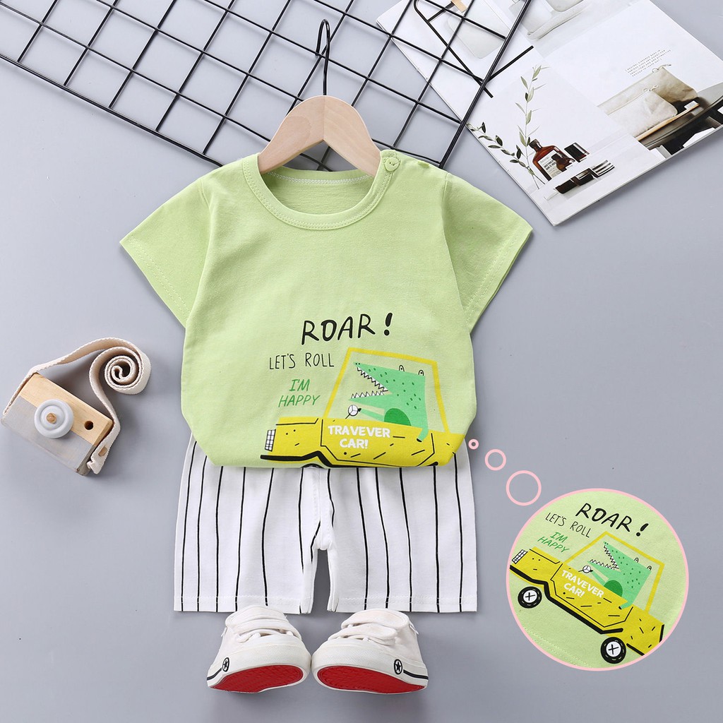 Đồ bộ bé trai, bé gái 0-20 tháng hình anime chất cotton Calcybaby020