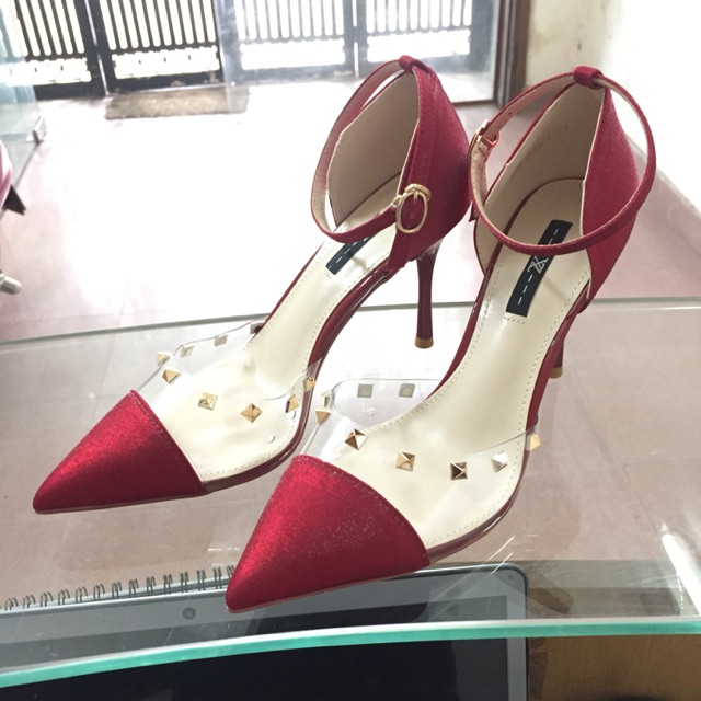 Cao gót lụa valentino đỏ mận sz36 fullbox