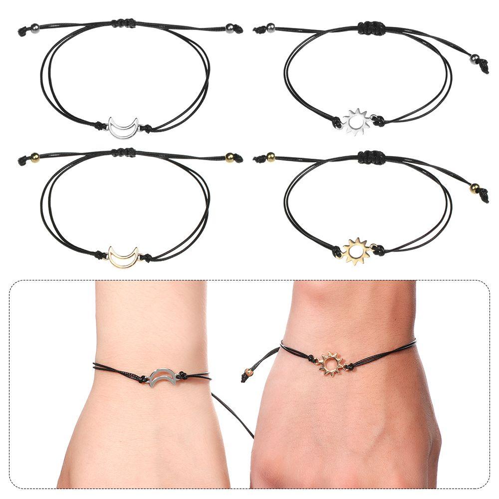1 Vòng Tay Bện Dây Đen Mặt Trăng / Mặt Trời / Mặt Trời Sáng Tạo