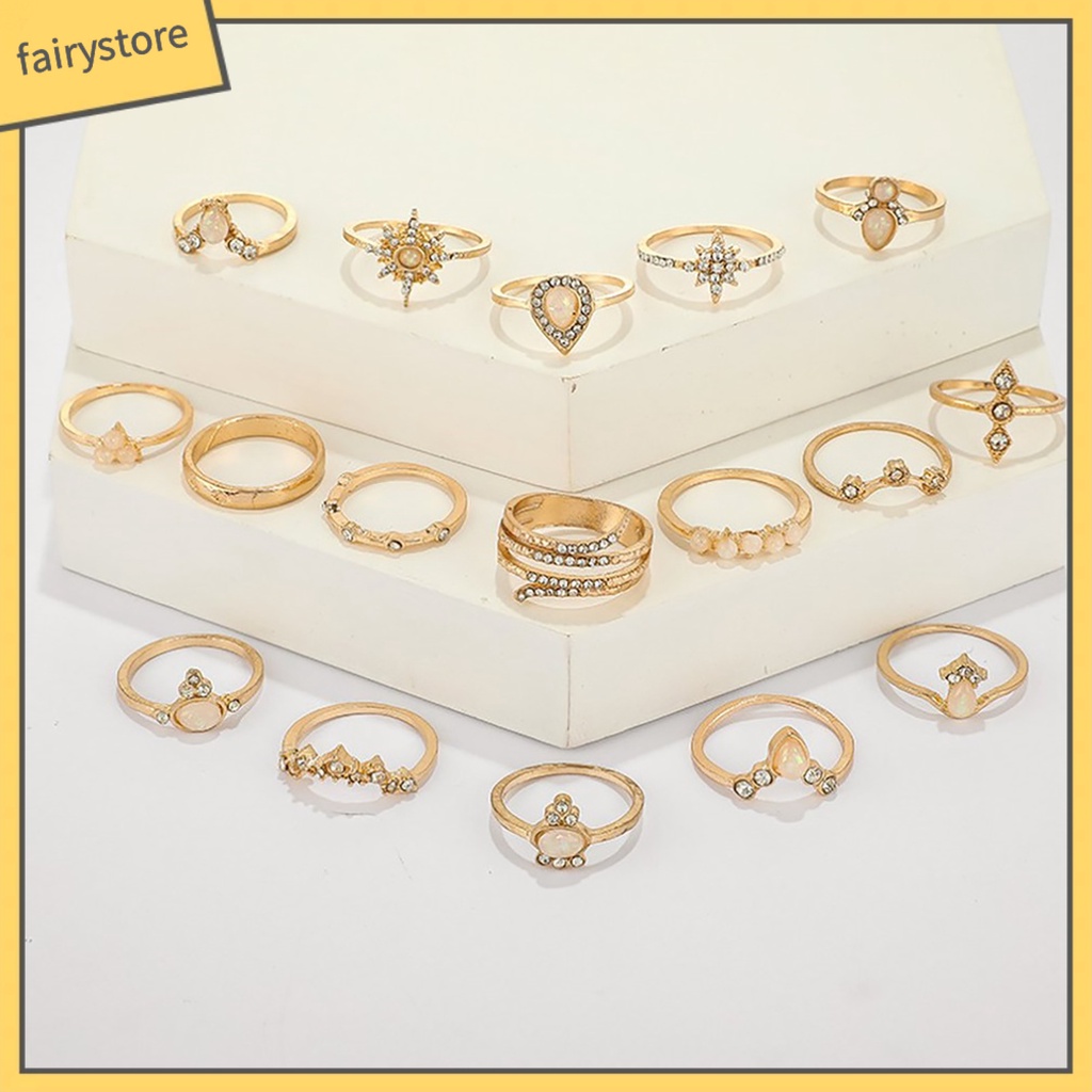 Set 17 nhẫn đeo đốt ngón tay phong cách Bohemian sành điệu cho nữ