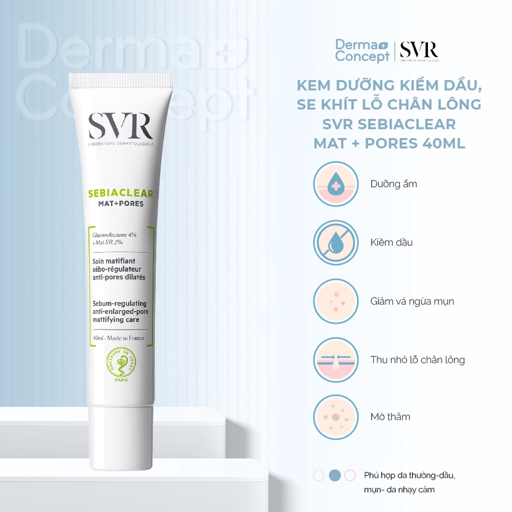 Kem dưỡng kiềm dầu, se khít lỗ chân lông SVR Sebiaclear Mat + Pores 40ml