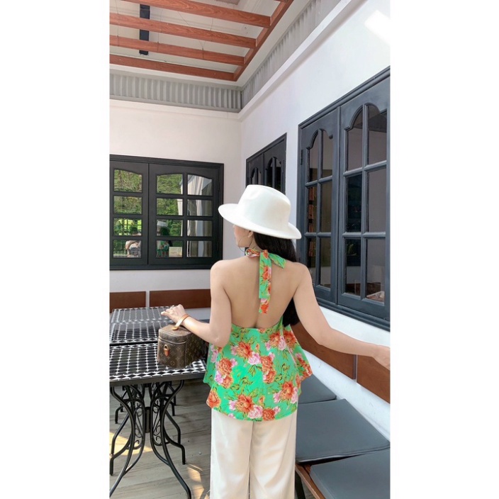 SPK- Set yếm nữ, Set yếm quần tây trắng from rộng hoạ tiết cao cấp hàng chuẩn như hình SKUS-51