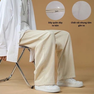 Quần Ống Rộng Nhung Tăm Dây Rút Bản To Lưng Cao 5 Màu Zinti QD30