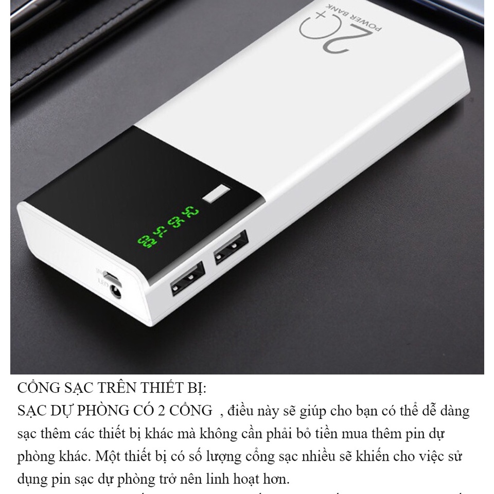 Sạc dự phòng 30000 mAh 2 cổng USB Sạc nhanh