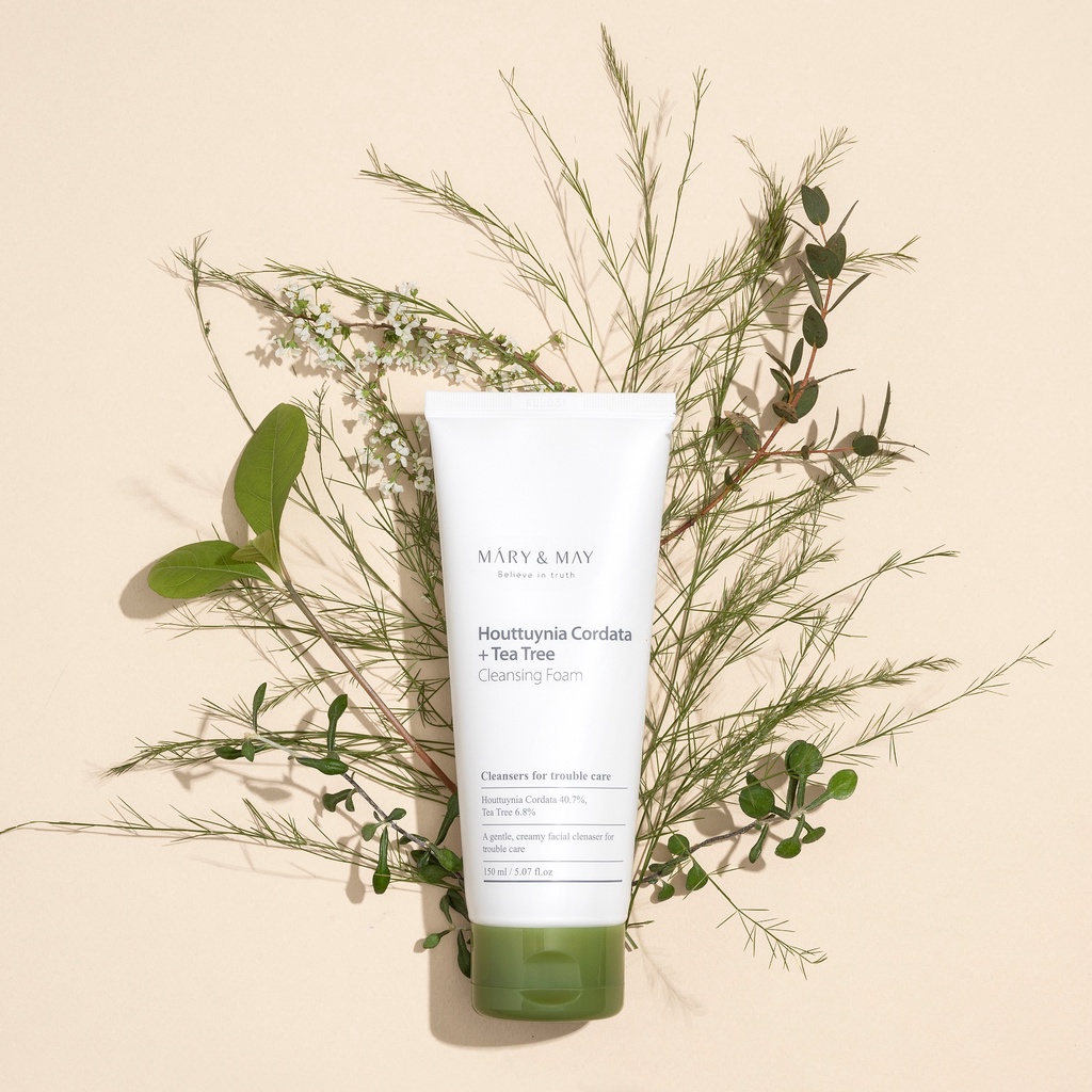Sữa Rửa Mặt Dành Cho Da Mụn Tràm Trà, Diếp Cá Mary&May Houttuynia Cordata + Tea Tree Cleansing Foam 150ml