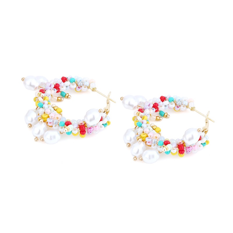 Khuyên tai Pinkdudu PD709 dạng vòng đính hạt acrylic và ngọc trai giả phong cách boho thời trang