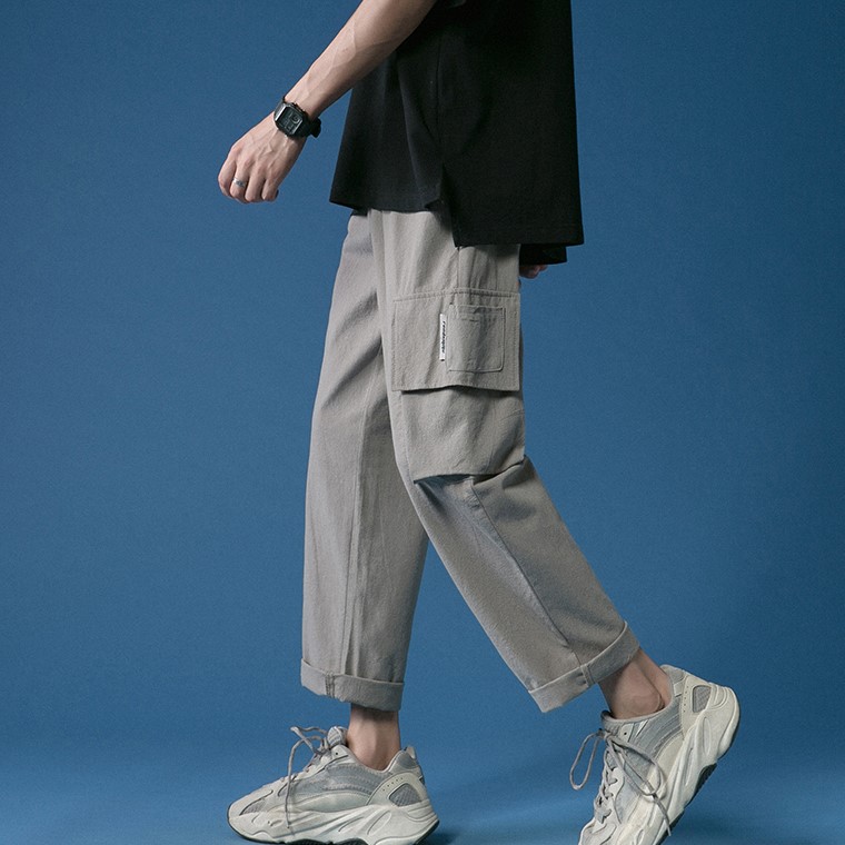 Quần ống suông nhiều túi hộp phong cách đơn giản thời trang Hàn dành cho nam Size S-3XL