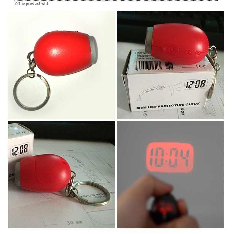 Đồng hồ đèn LED mini chiếu tường móc khoá