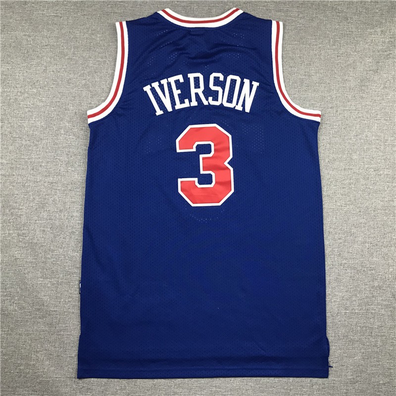 Áo Ba Lỗ Chơi Bóng Rổ Màu Xanh Số 3 Iverson NBA Jersey Philadelphia Số 3